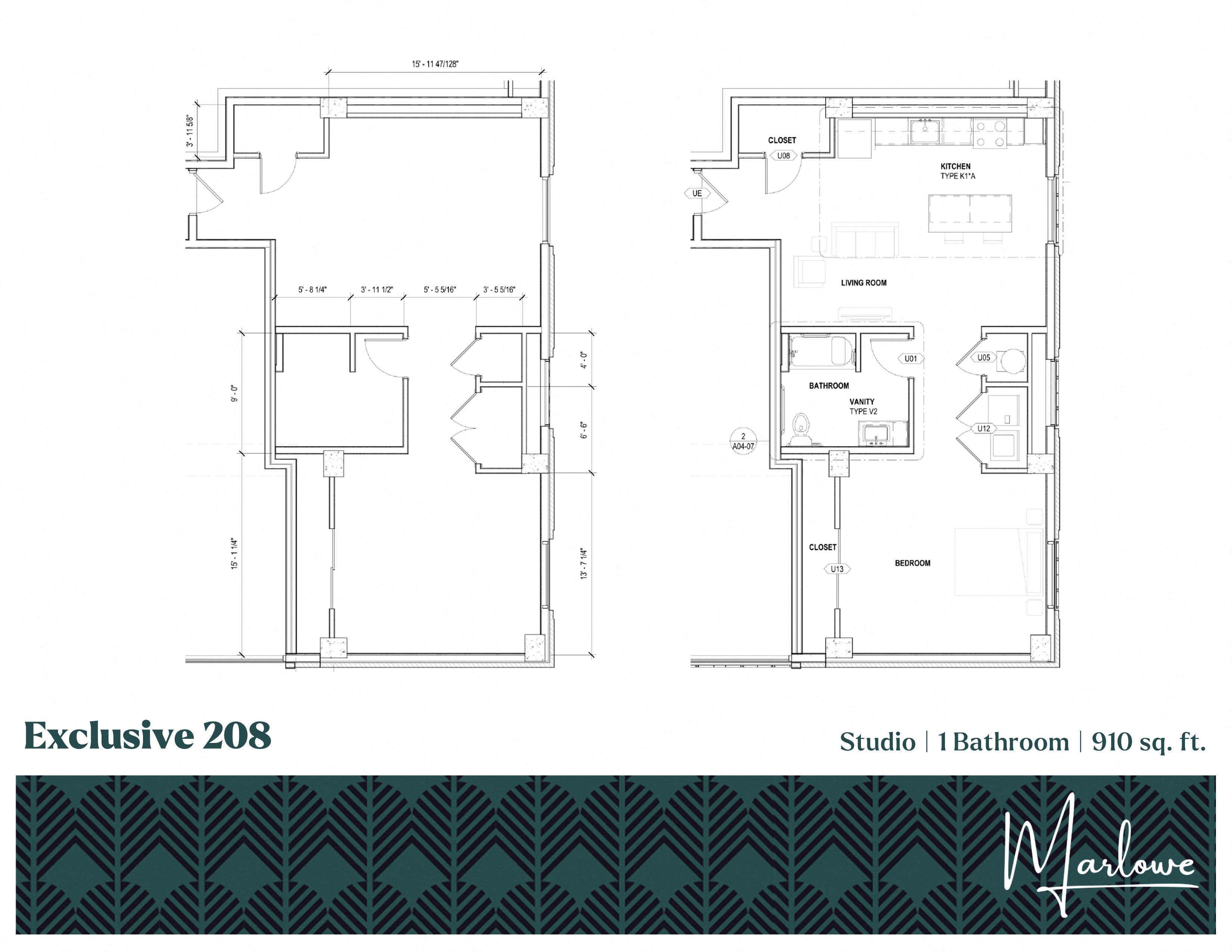 Floor plan for studio, 1 bath, 910 sqft